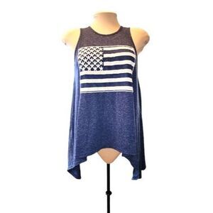 Rue21 Women's American Flag Embroidered‎ Asymmetrical Hem Tank Top Size M